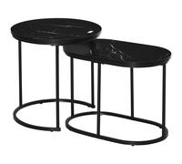2 Pcs Modern Coffee Table with Faux Marble Side Accent Tables Black HOMCOM Black One Size