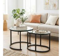 HOMCOM 2 Pcs Modern Coffee Table with Tempered Glass Tabletop, Black