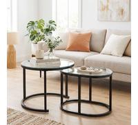 HOMCOM 2 Pcs Modern Coffee Table with Tempered Glass Tabletop, Black HOMCOM Black