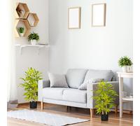 HOMCOM 2 PCs Potted Artificial Plants Bamboo Tree for Desk Indoor Outdoor in Green HOMCOM Green