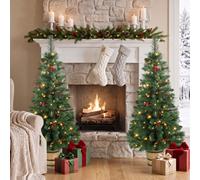 Homcom 2 Pcs Prelit Christmas Trees With Dual-Colour Lights, Red Berry, 4Ft