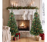 Homcom 2 Pcs Prelit Christmas Trees With Dual-Colour Lights, Red Berry, 4Ft In Green Green