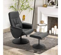Homcom 2 Pcs Reclining Armchair Ottoman 360° Swivel Home Furniture Pu Leather In Black Black One Size