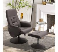 HOMCOM PU Leather 2pc Reclining Armchair w/ Ottoman - Brown, Brown