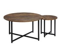 HOMCOM 2 Pcs Round Coffee Table with Metal Frame Side Accent Tables Brown