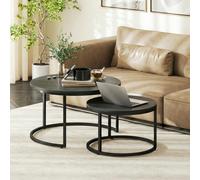HOMCOM 2 Pcs Stacking Coffee Table Set Steel Frame, Black Wood Grain