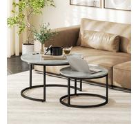 HOMCOM 2 Pcs Stacking Coffee Table Set Steel Frame in Grey HOMCOM Grey
