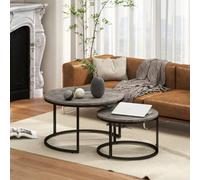 Homcom 2 Pcs Stacking Coffee Table Set Steel Frame, Marble Dark Grey