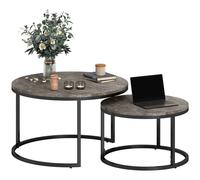 Homcom 2 Pcs Stacking Coffee Table Set Steel Frame Marble-Effect Top Foot Pads In Dark Grey Dark Grey
