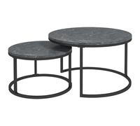 HOMCOM 2 Pcs Stacking Coffee Table Set Steel Frame Marble-effect Top Foot Pads