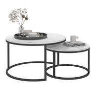 HOMCOM 2 Pcs Stacking Coffee Table Set Steel Frame - Marble-Effect White | TJ Hughes