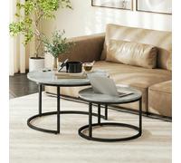 HOMCOM 2 Pcs Stacking Coffee Table Set Steel Frame, Marble Grey, Grey