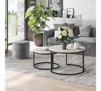 2 Pcs Stacking Coffee Table Set w/ Steel Frame Marble-Effect Top Foot Pads Home HOMCOM Light Grey One Size