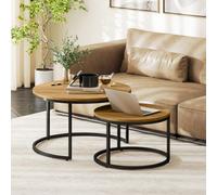 Homcom 2 Pcs Stacking Coffee Table Set With Steel Frame, Brown Wood Effect