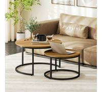 HOMCOM 2 Pcs Stacking Coffee Table Set with Steel Frame, Brown Wood Effect - Wood effect - Wood effect - 44.7 cm (large), 34.7 cm (small)