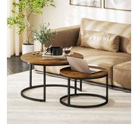 HOMCOM 2 Pcs Stacking Coffee Table Set with Steel Frame, Rustic Brown, Brown