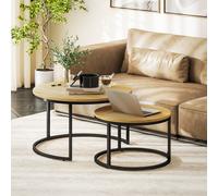 HOMCOM 2 Pcs Stacking Coffee Table Set with Steel Frame, Natural, Yellow