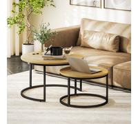 HOMCOM 2 Pcs Stacking Coffee Table Set with Steel Frame, Natural, Yellow