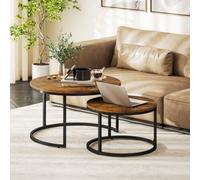HOMCOM 2 Pcs Stacking Coffee Table Set with Steel Frame, Rustic Brown, Brown
