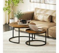 HOMCOM 2 Pcs Stacking Coffee Table Set with Steel Frame, Rustic Brown - Rustic brown wood-effect - 44.7 cm (large), 34.7 cm (small) - Steel, MDF