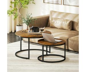 HOMCOM 2 Pcs Stacking Coffee Table Set with Steel Frame, Rustic Brown - Rustic brown wood-effect - 44.7 cm (large), 34.7 cm (small) - Steel, MDF