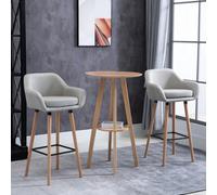 HOMCOM PCs Modern Upholstered Fabric Bucket Seat Bar Stools w/ Solid Wood Legs in Beige HOMCOM Beige