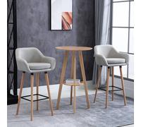 HOMCOM 2 PCs Upholstered Fabric Bucket Seat Bar Stools w/ Solid Wood Legs Dining Room in Beige HOMCOM Beige
