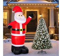 Homcom 2 Piece Christmas Decoration Set With Santa Claus Xmas Tree Green Red