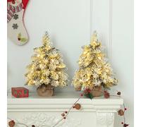 Homcom 2 Piece Mini Artificial Christmas Trees Flocked Tabletop Xmas Trees In Green Green One Size