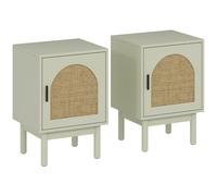 HOMCOM 2-Piece Rattan Bedside Table for Bedroom - Light Green
