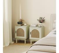 HOMCOM 2-Piece Rattan Bedside Table Set, Boho Cabinet, Light Green