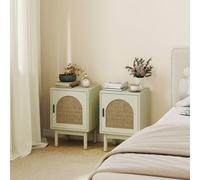 HOMCOM 2-Piece Rattan Bedside Table Set, Boho Cabinet, Light Green