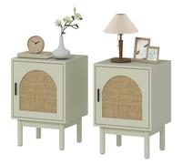 HOMCOM 2-Piece Rattan Bedside Table for Bedroom - Light Green
