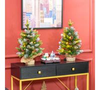 Homcom 2 Pieces Prelit Artificial Tabletop Christmas Trees, Led Display In Green Green