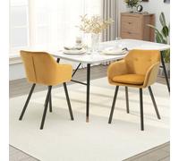 Homcom 2 Pieces Modern Upholstered Fabric Bucket Seat Dining Room Armchairs In Yellow Yellow One Size