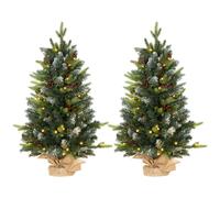 Homcom 2 Pieces Prelit Artificial Tabletop Christmas Trees, Led Display In Green Green