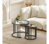 Homcom 2 Pieces Round Nesting Coffee Tables With Tempered Glass Top, Black Black