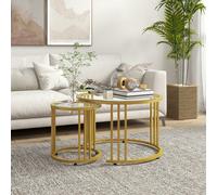 HOMCOM Set of Two Round Nesting Coffee Tables with Tempered Glass Top and Steel Frame - Gold, none