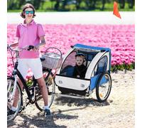 Kids Bike Trailer with Steel Fram 2 Seater Blue & White