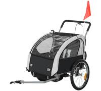 HOMCOM 2 Seat Bike Trailer for Kids, Baby Bike Stroller with 5 Point Harness, Child Bicycle Trailer with Safety Flag, Reflectors, Windproof Curtain, for 18+ Months, Black Black