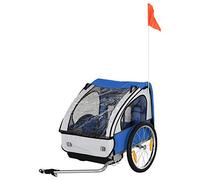 HOMCOM 2 Seat Bike Trailer Wagon Steel Frame Blue White 130 x 76 x 88 cm