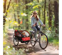 HOMCOM 2 Seat Bike Trailer with 5 Point Harness, for 18+ Months in Red HOMCOM Red