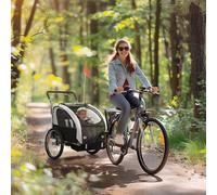 HOMCOM 2 Seat Bike Trailer with 5 Point Harness, for 18+ Months, Black, Black
