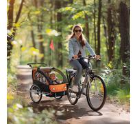 HOMCOM 2 Seat Bike Trailer with 5 Point Harness, for 18+ Months, Red, Red