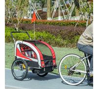 HOMCOM 2 Seat Child Bike Trailer, Baby Bicycle Trailer for 2 Kids, Red - Red - Steel, Oxford fabric - 155 x 84 x 108 cm