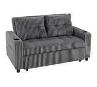 HOMCOM 2 Seater Click Clack Sofa Bed with Pull Out Design, Corduroy Upholstery - Charcoal Grey