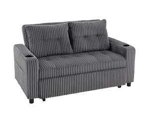 HOMCOM 2 Seater Click Clack Sofa Bed with Pull Out Design, Corduroy Upholstery - Charcoal Grey