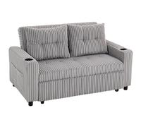 HOMCOM 2 Seater Click Clack Sofa Bed with Pull Out Design, Corduroy Upholstery - Light Grey