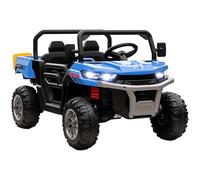 HOMCOM 2 Seater Kids Ride On Car with Electric Bucket, 12V Battery Powered Electric UTV with Shovel, Parental Remote, 4 Spring Suspension Wheels, Working Horn, Music - Blue