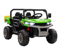 HOMCOM 2 Seater Kids Ride Age 3+ On Car with Electric Bucket, 12V Battery Powered Electric UTV with Shovel, Parental Remote, 4 Spring Suspension Wheels, Working Horn, Music - Green